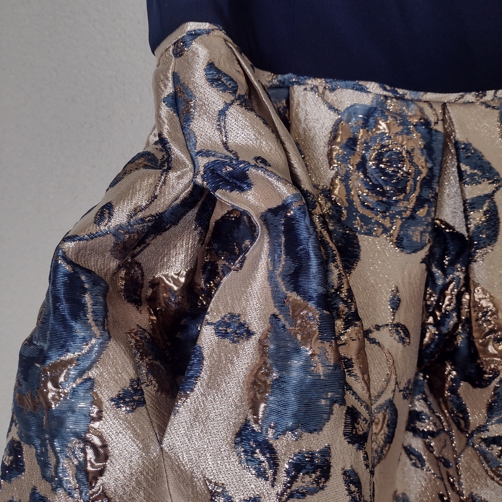 R&M Richards NWT Metallic Floral Brocade High Low Midi Dress Navy Size 12 - Picture 7 of 16